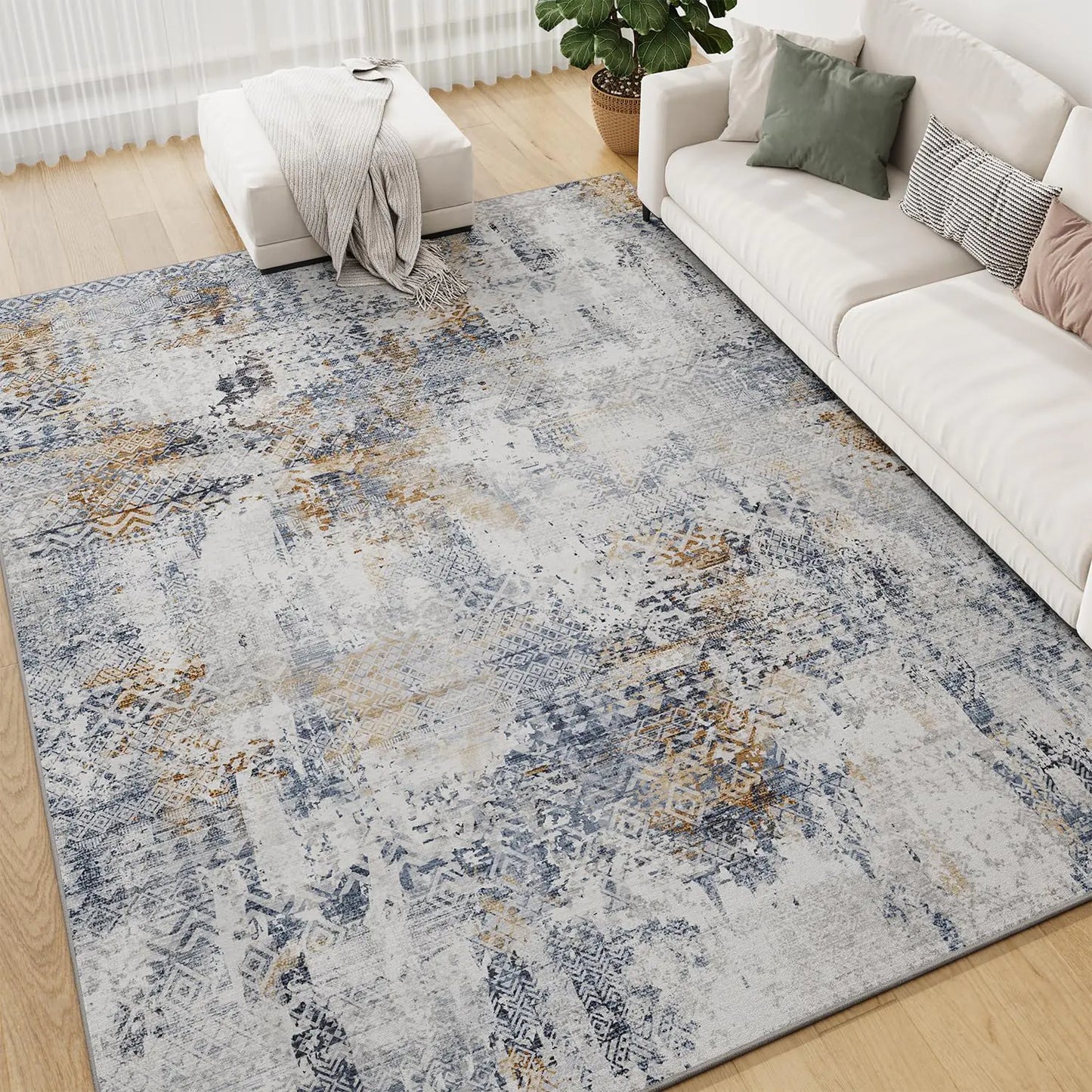 Area Rugs 8x10 Rugs for Living Room Rug Washable Bedroom Rug Carpet for Dining Room Rug Abstract Modern Boho Rug Navy