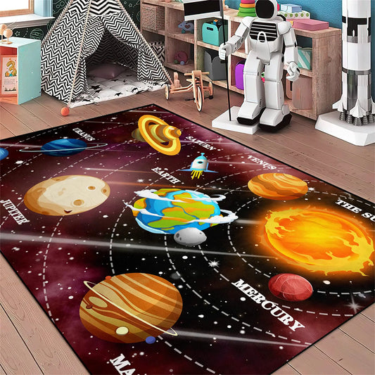 Space Rugs Educational Learning Black Large Size Solar System Carpet Rugs Kids Rugs for Bedroom Boys Space Area Rug Living Bedroom Dining Room Decor Crystal Polyester Area Rug Door Mats 3×4