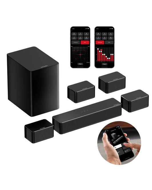 ULTIMEA 7.1 Soundbars Virtual Surround Sound System for TV App Control Soundbar for Smart TV with Wireless Subwoofer 4 Wired Surround Speakers Peak Power 410W Home Theater Sound System 2025
